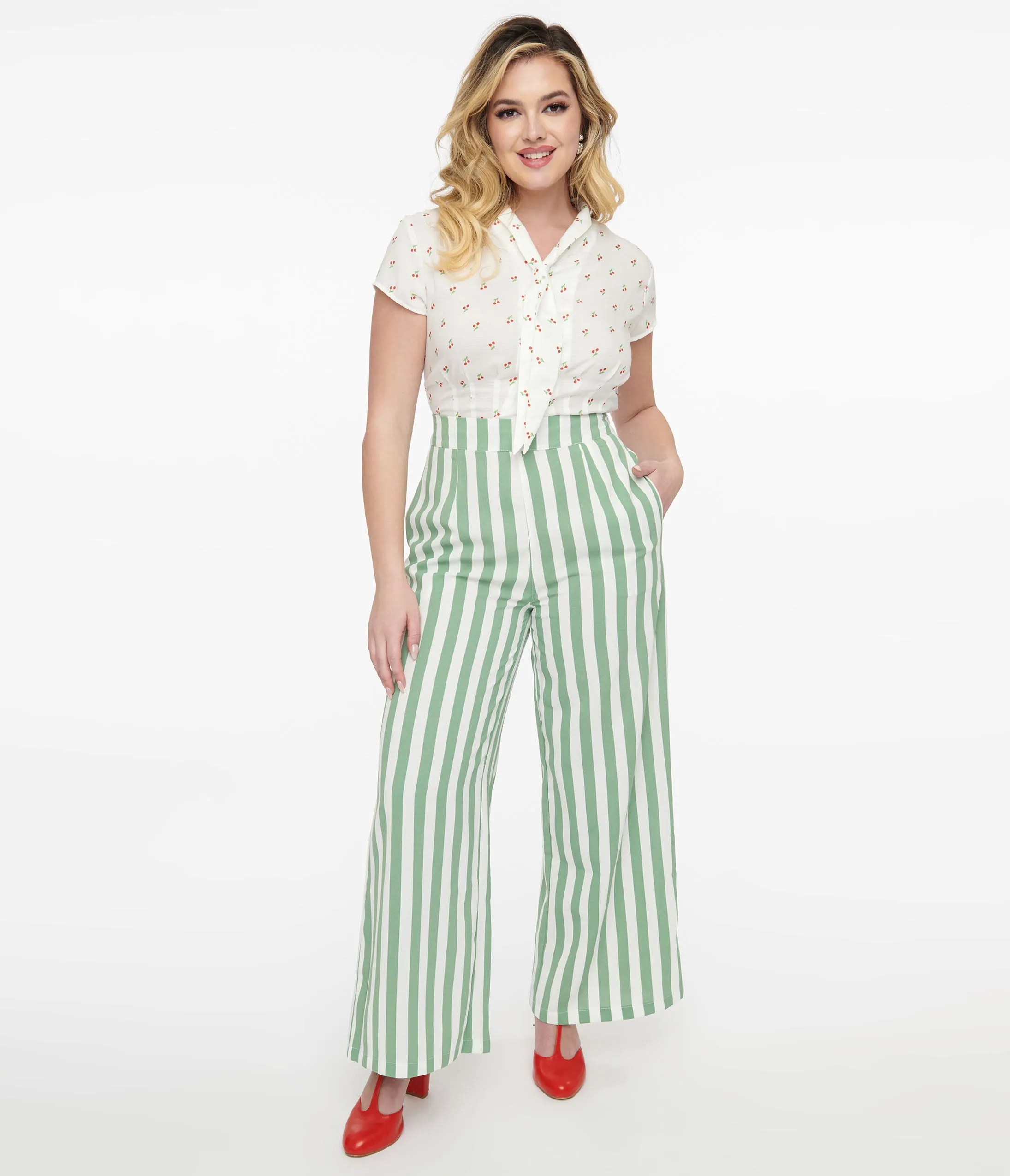 1940s Green & White Stripe Sally Trousers