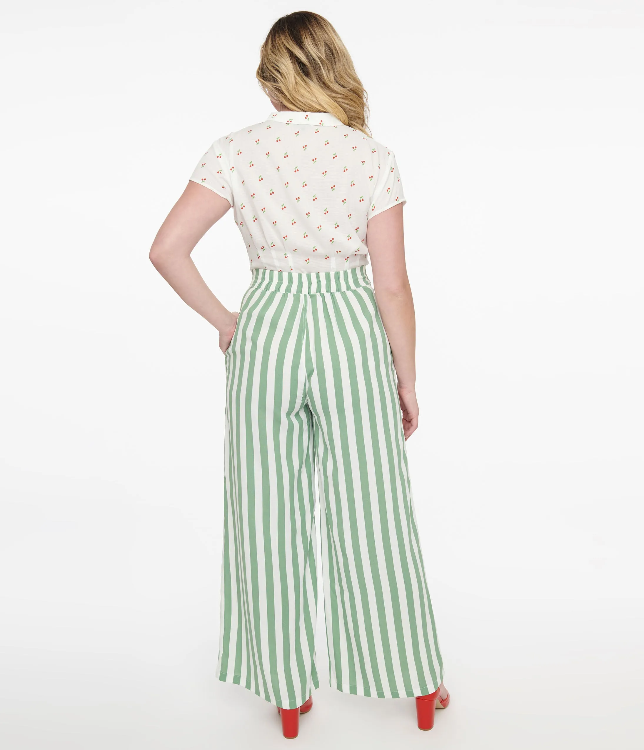 1940s Green & White Stripe Sally Trousers