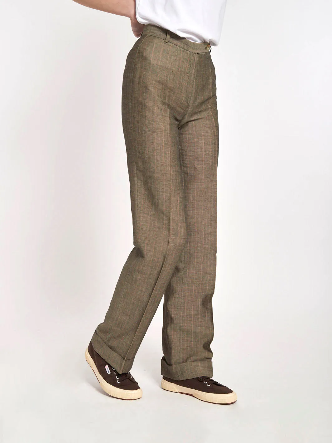 1990s Olivier Valentino pants in grey and brown melange linen