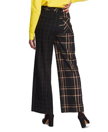 1.STATE Women's Mixed Check Wide Leg Pants Black Size 12