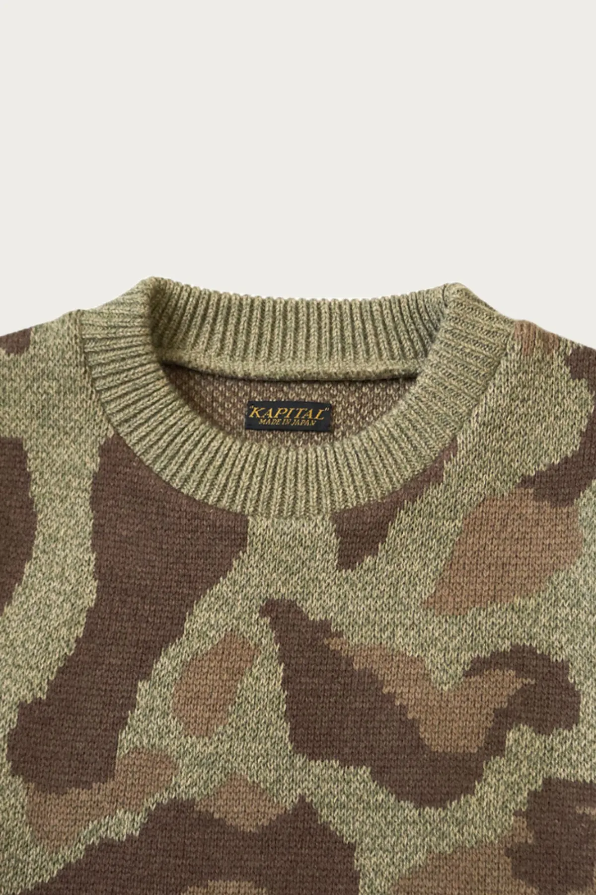 5G Camo Knit Vintage Crew Sweater - Khaki