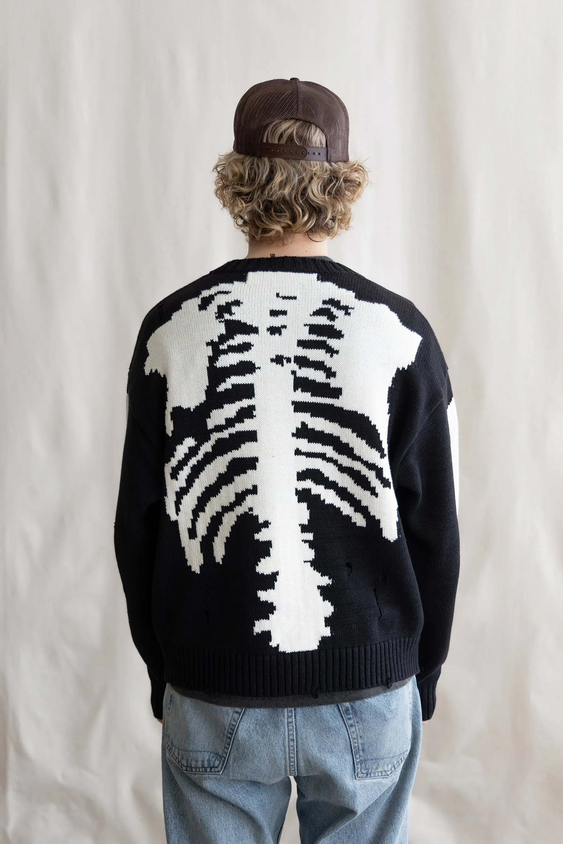 5G Cotton Knit BONE Crew Sweater - Black