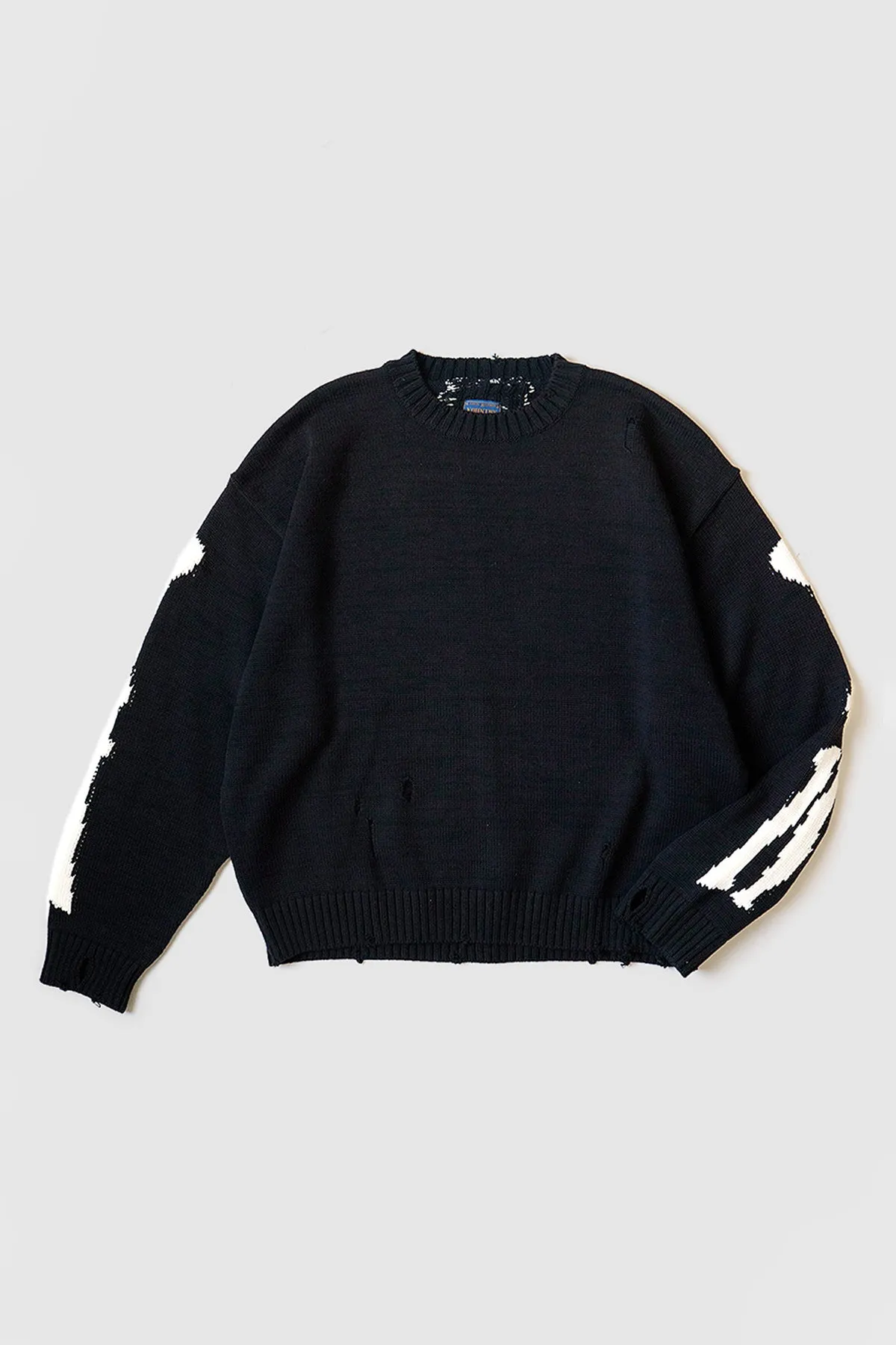 5G Cotton Knit BONE Crew Sweater - Black