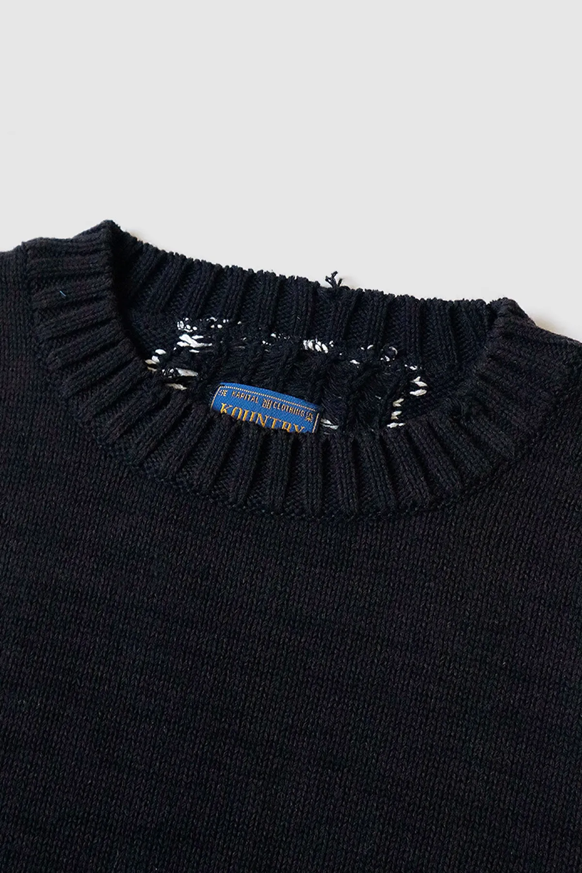 5G Cotton Knit BONE Crew Sweater - Black