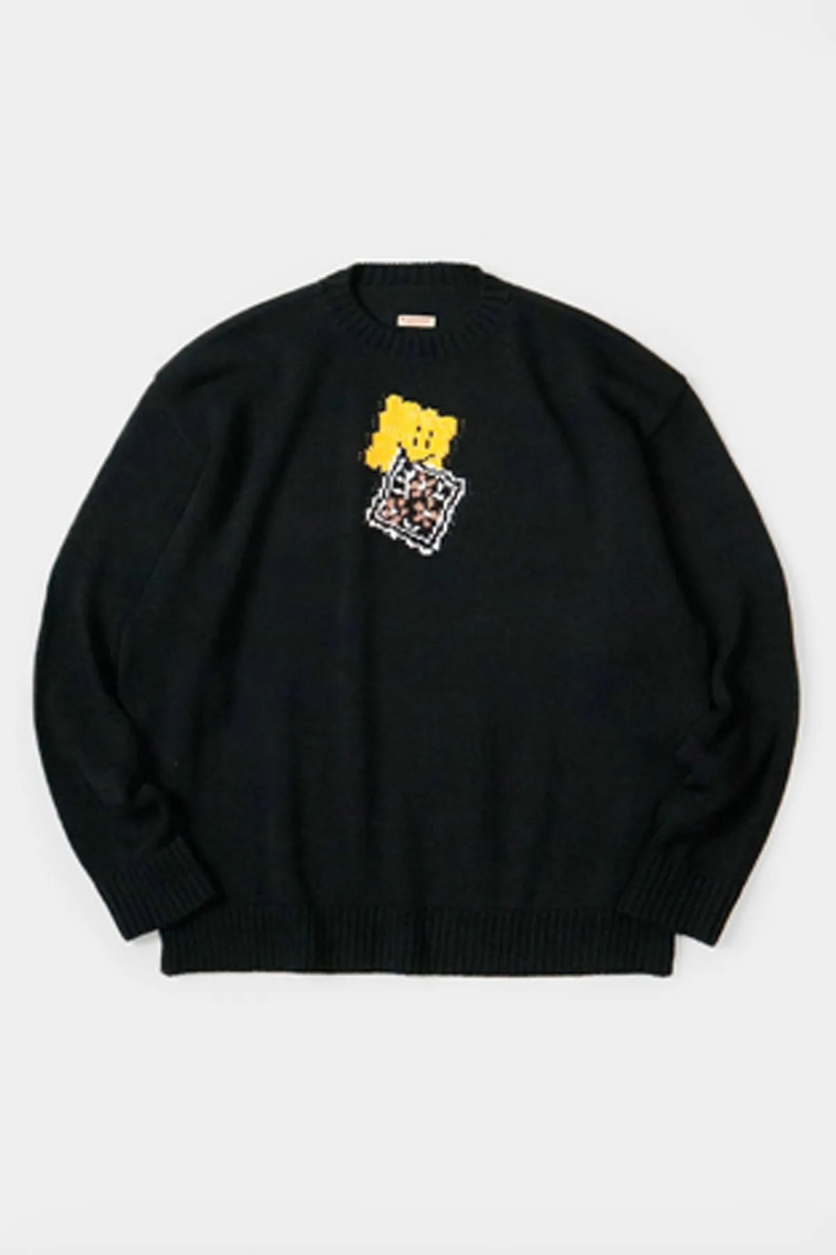 5G Cotton Knit PECKISH RAINBOWY Crew Sweater - Black