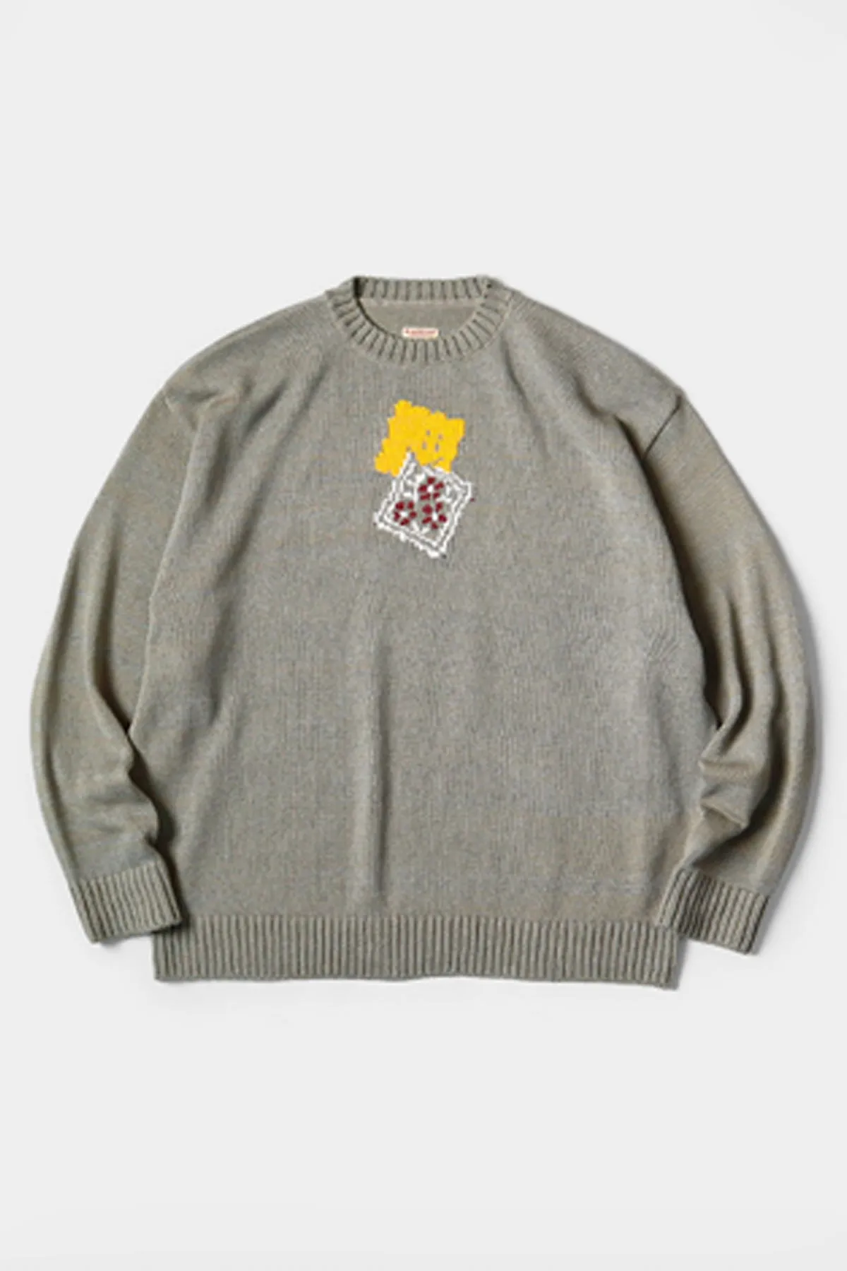 5G Cotton Knit PECKISH RAINBOWY Crew Sweater - Grey