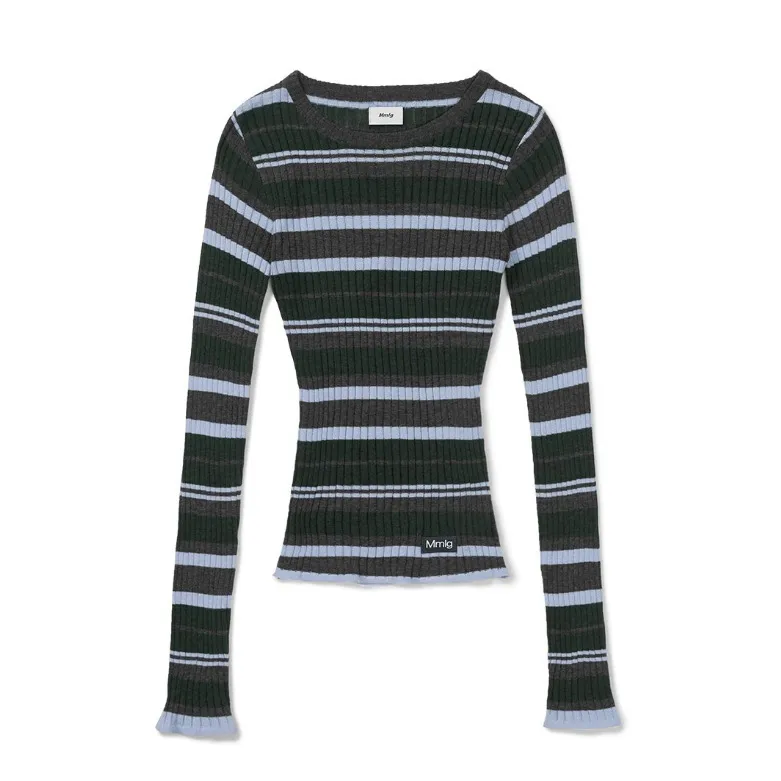 87MM  |Crew Neck Stripes Casual Style Street Style U-Neck