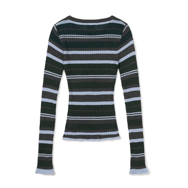 87MM  |Crew Neck Stripes Casual Style Street Style U-Neck