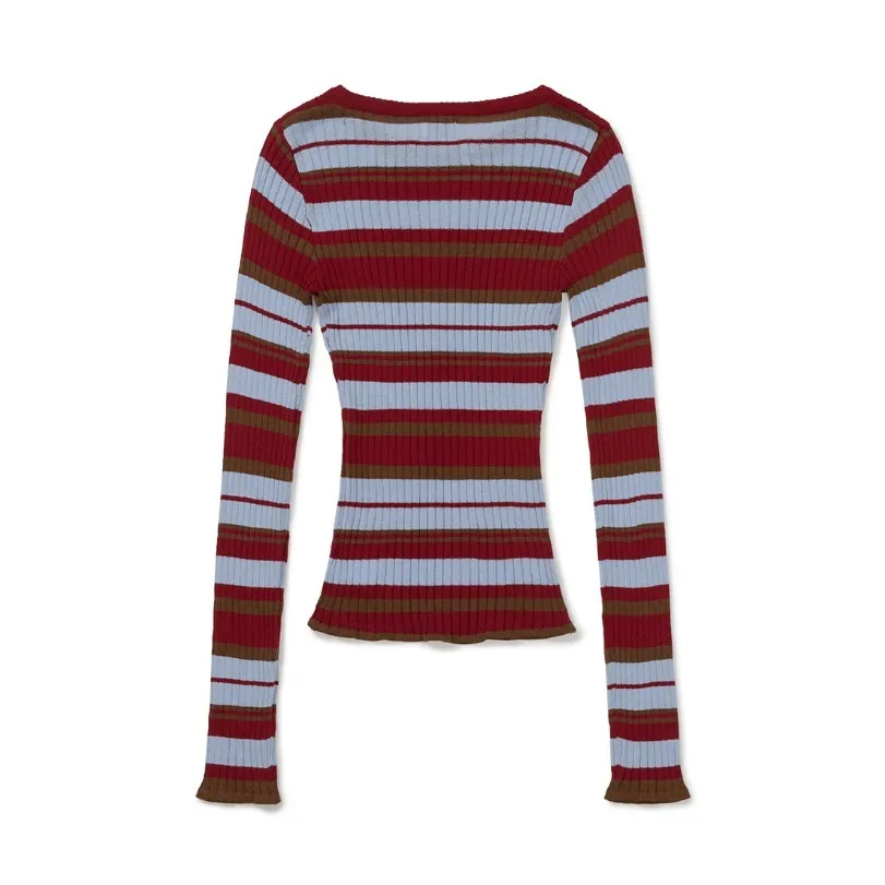 87MM  |Crew Neck Stripes Casual Style Street Style U-Neck