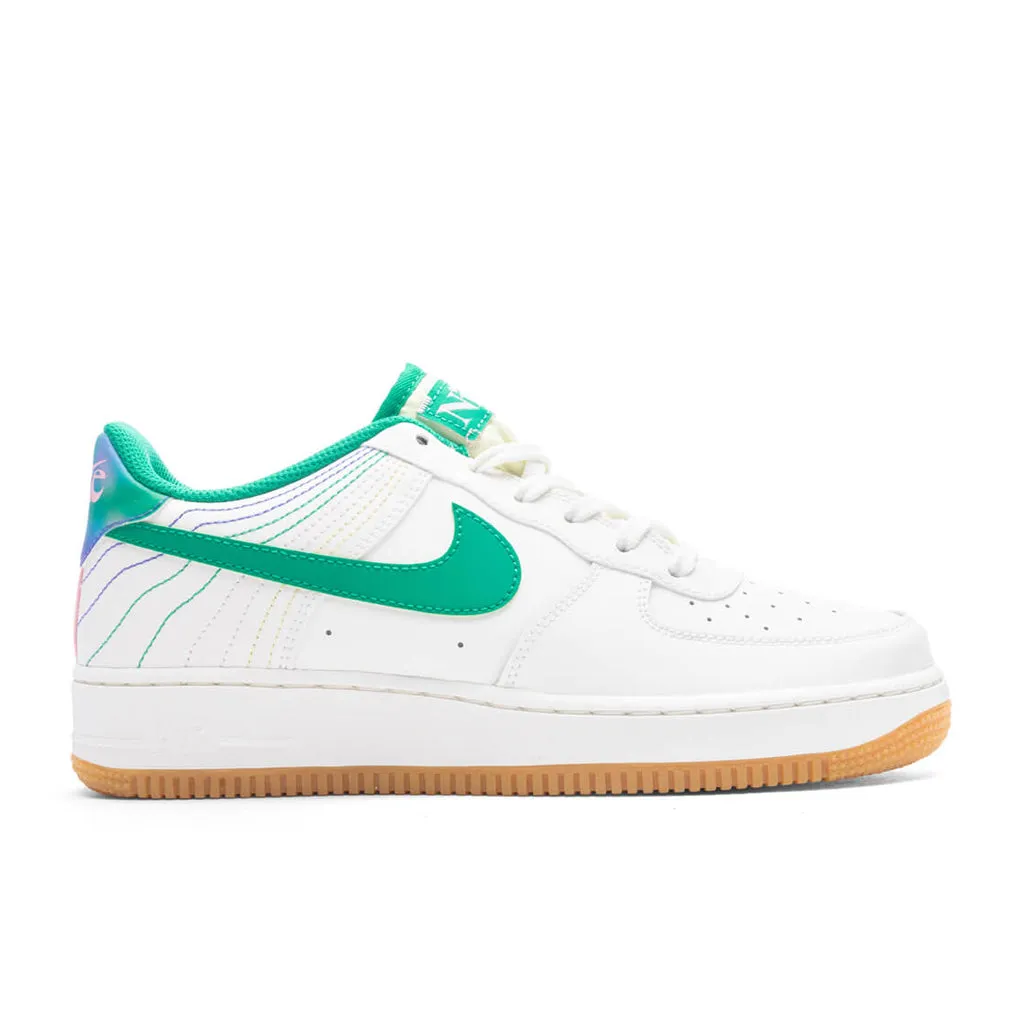 Air Force 1 (GS) 'Heel Stich' - Sail/Stadium Green/Med Soft Pink