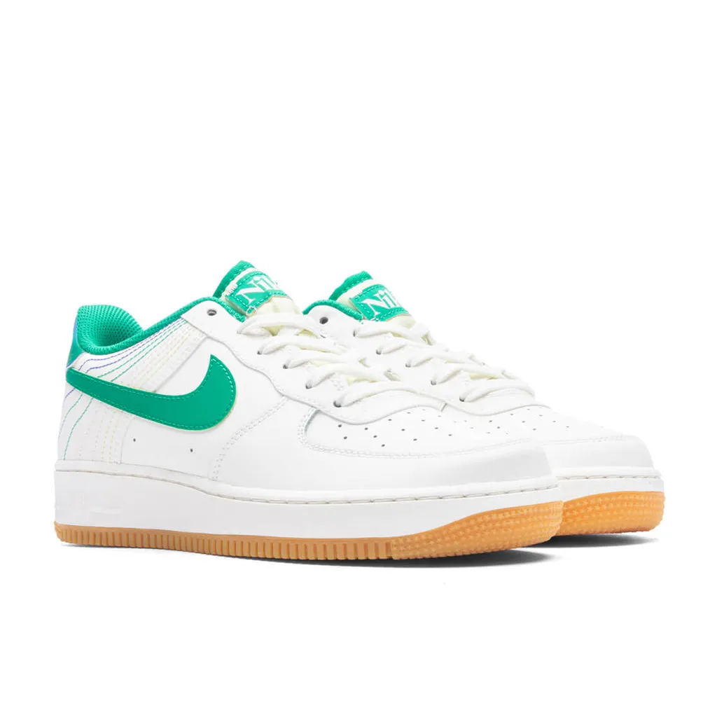 Air Force 1 (GS) 'Heel Stich' - Sail/Stadium Green/Med Soft Pink