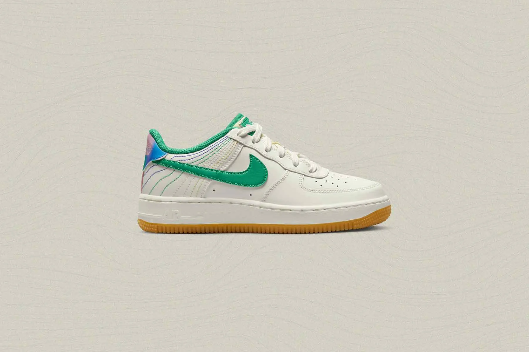 Air Force 1 (GS) 'Heel Stich' - Sail/Stadium Green/Med Soft Pink