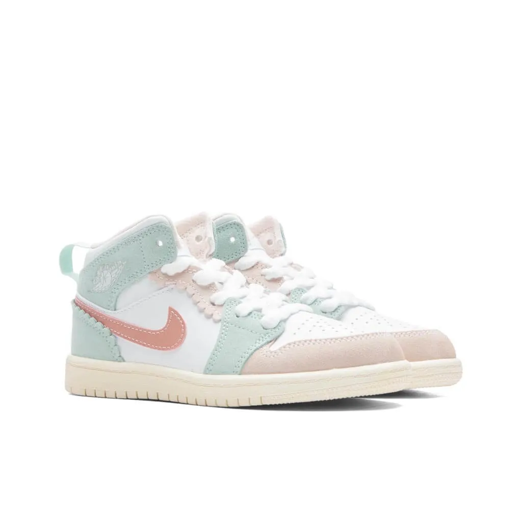 Air Jordan 1 Mid SE (PS) - White/Pink Oxford/Jade Ice