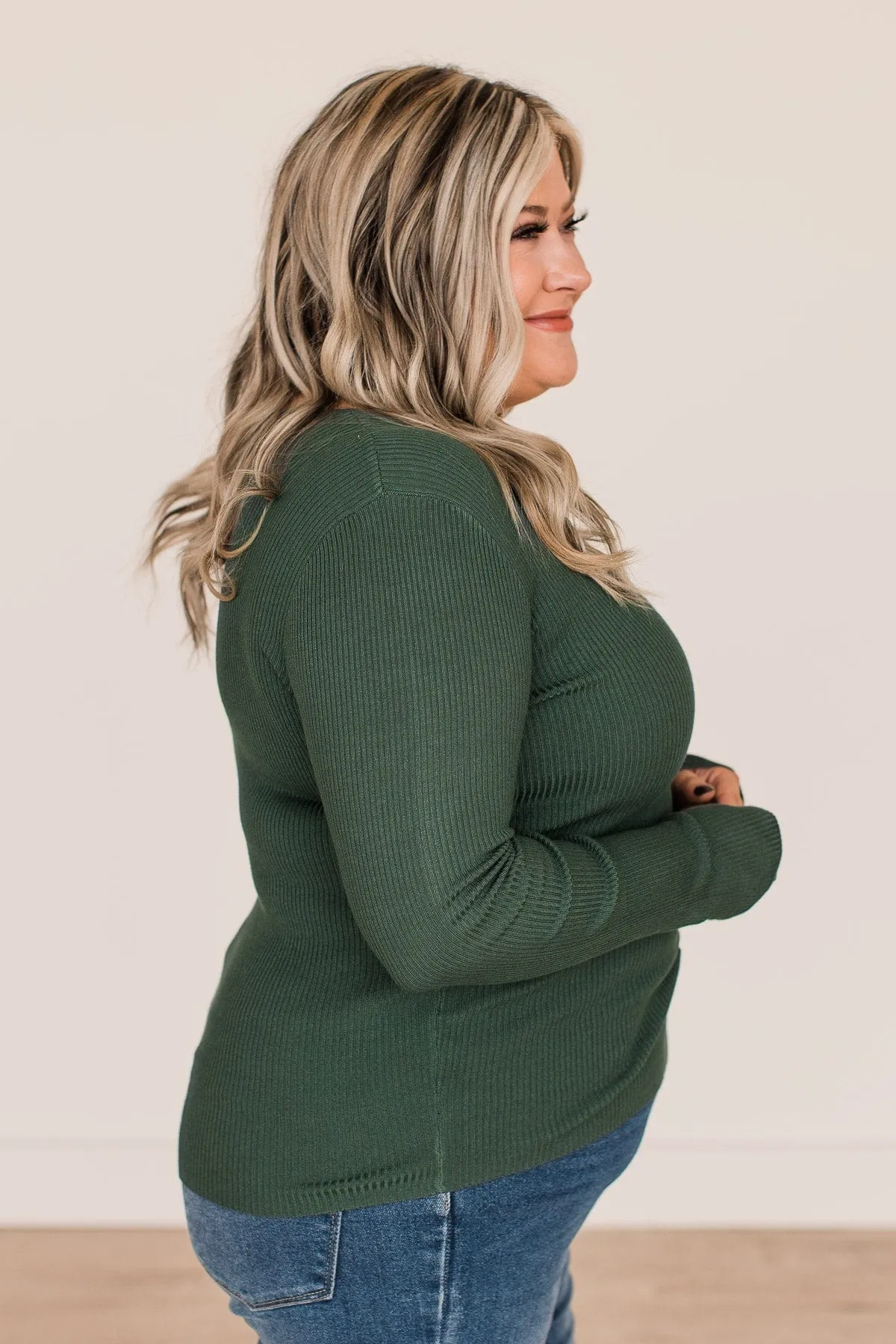 All The Possibilities Notch Knit Top- Hunter Green