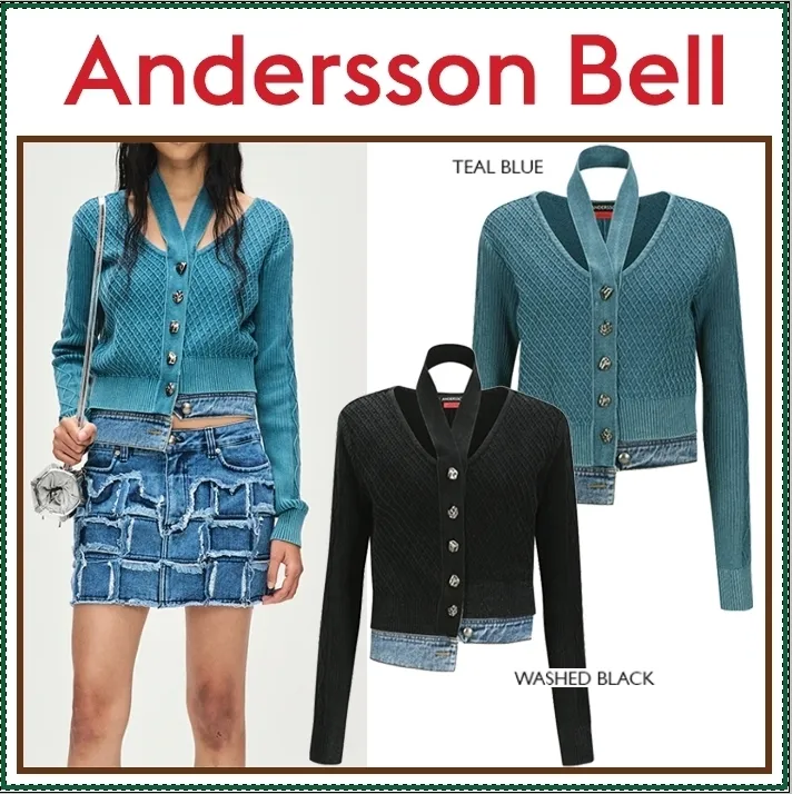 ANDERSSON BELL  |Street Style Long Sleeves Plain Logo Cardigans