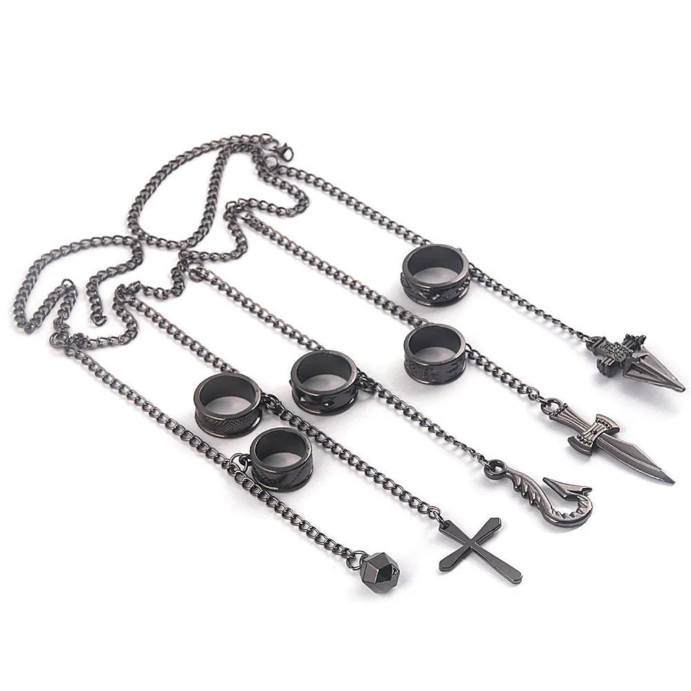 Anime Kurapika Chains Bracelet Hunter Cosplay Five Finger Rings Rapers Fingers Rings Fashion Jewelry Gifts Prop