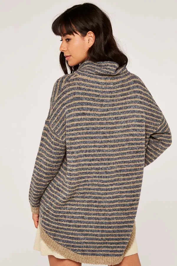 Apricot. High Neck Stripe Boucle Jumper