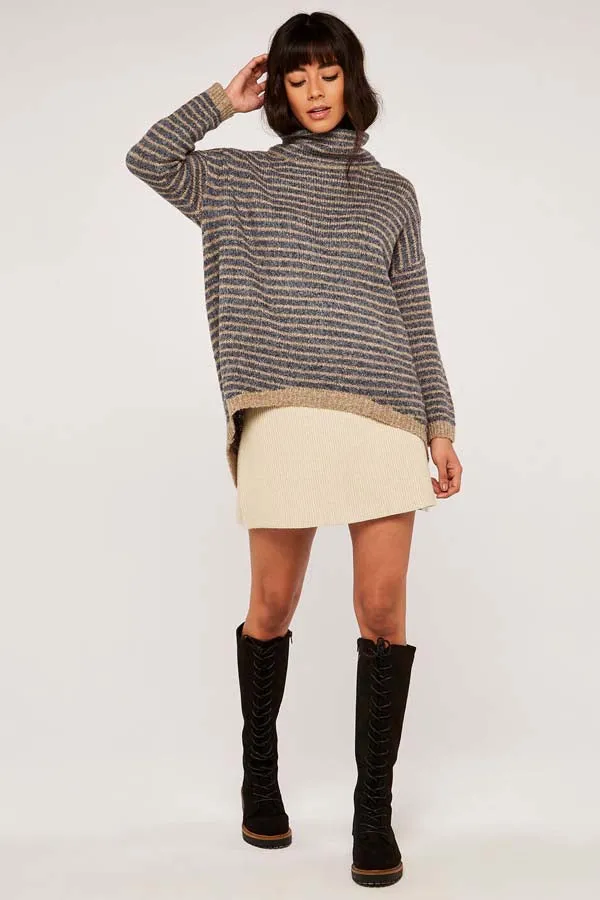 Apricot. High Neck Stripe Boucle Jumper