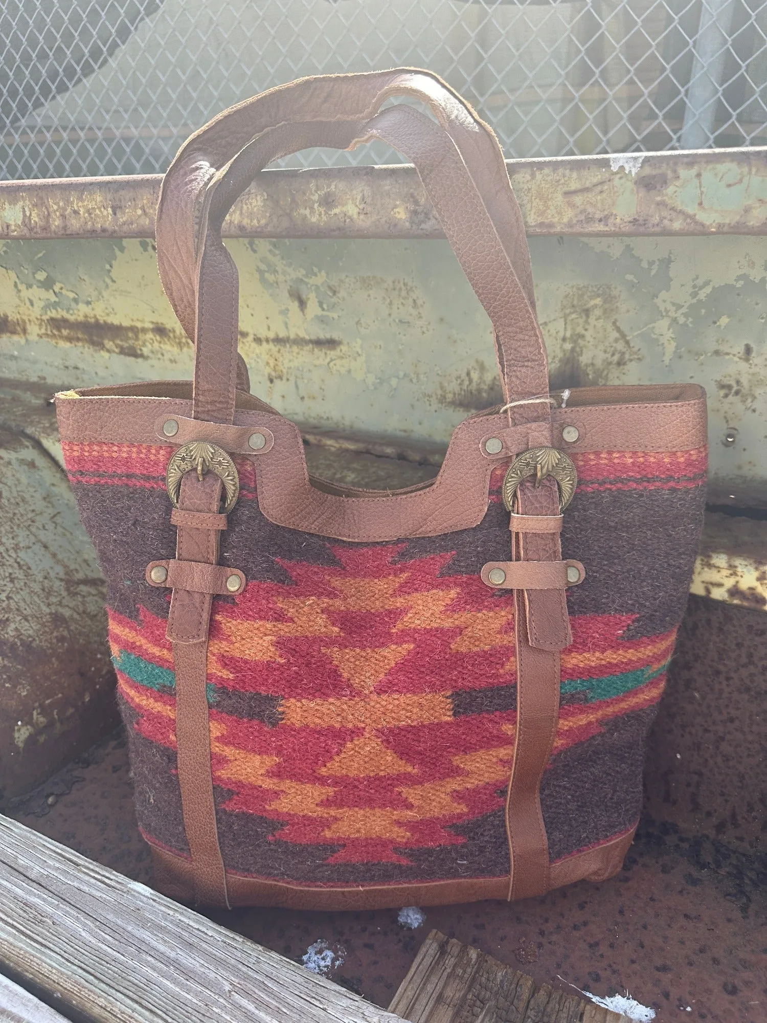 Arizona Sunset Aztec Print Woven Saddle Blanket Tote Bag Purse