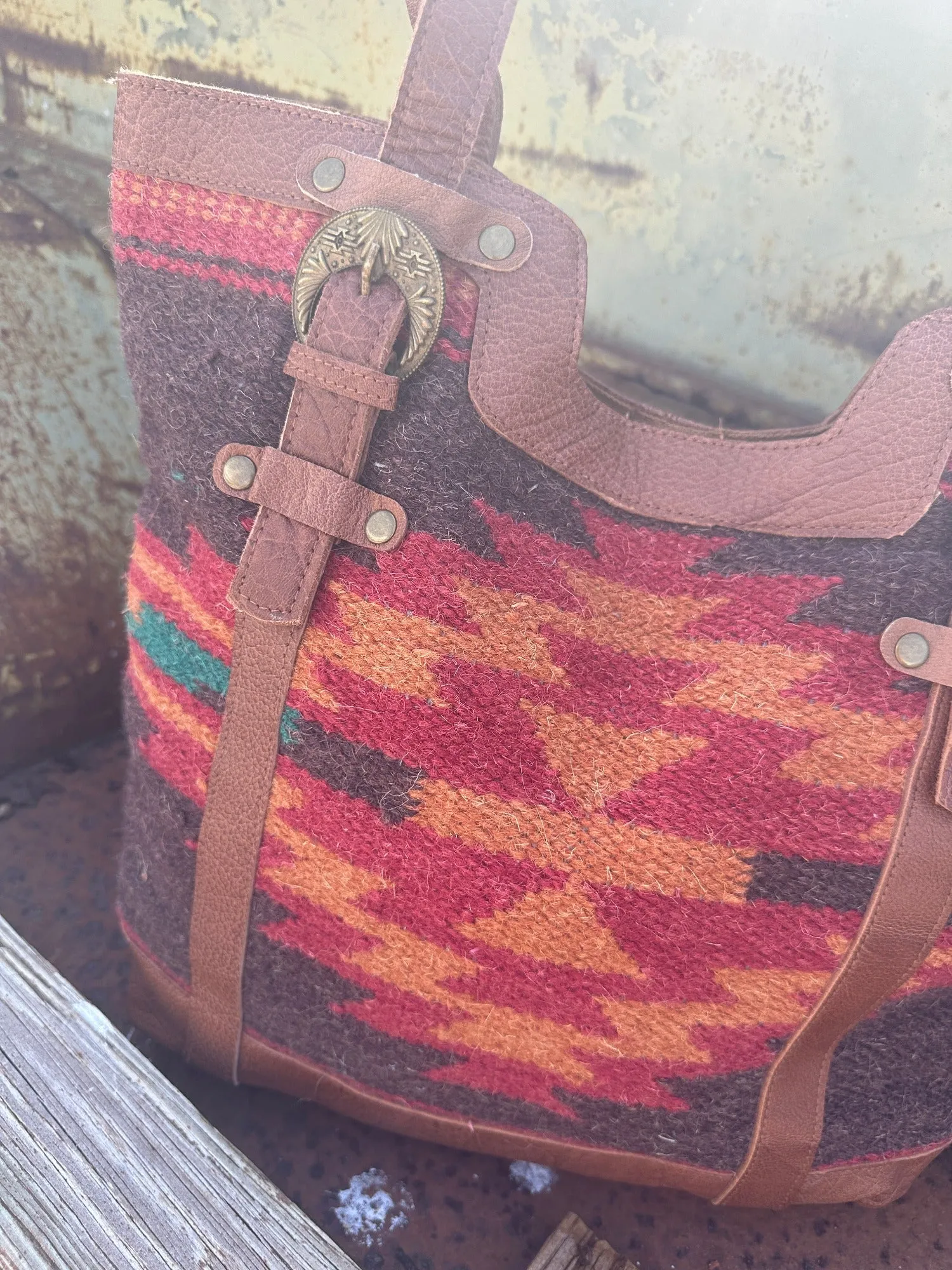 Arizona Sunset Aztec Print Woven Saddle Blanket Tote Bag Purse