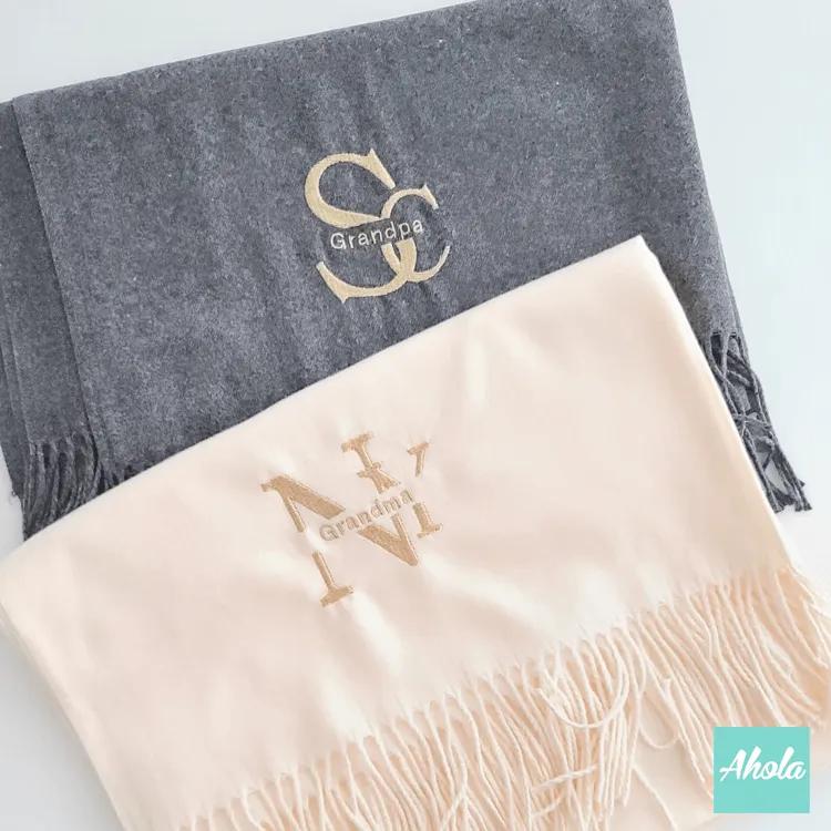 【Asos】Embroidery name/phrase Cashmere silk scarf 繡英文字母/ 字句蚕絲羊絨圍巾