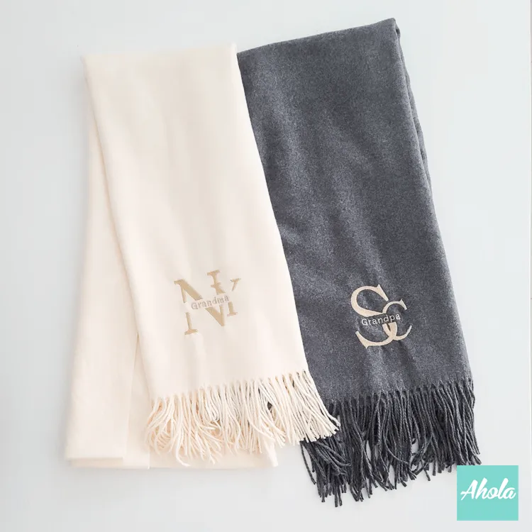 【Asos】Embroidery name/phrase Cashmere silk scarf 繡英文字母/ 字句蚕絲羊絨圍巾