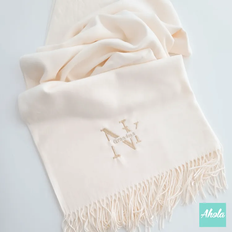 【Asos】Embroidery name/phrase Cashmere silk scarf 繡英文字母/ 字句蚕絲羊絨圍巾