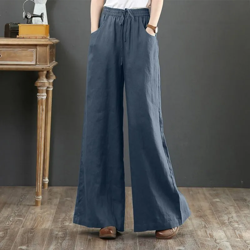 Autumn Wide Leg Pants Elegant Women High Waist Solid Flare Pants