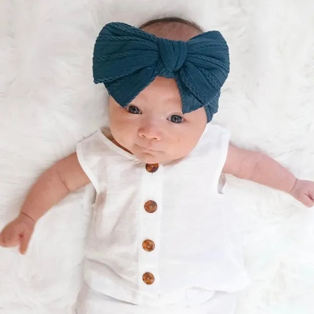 Baby Top Knot Double Bow Headband Chalk