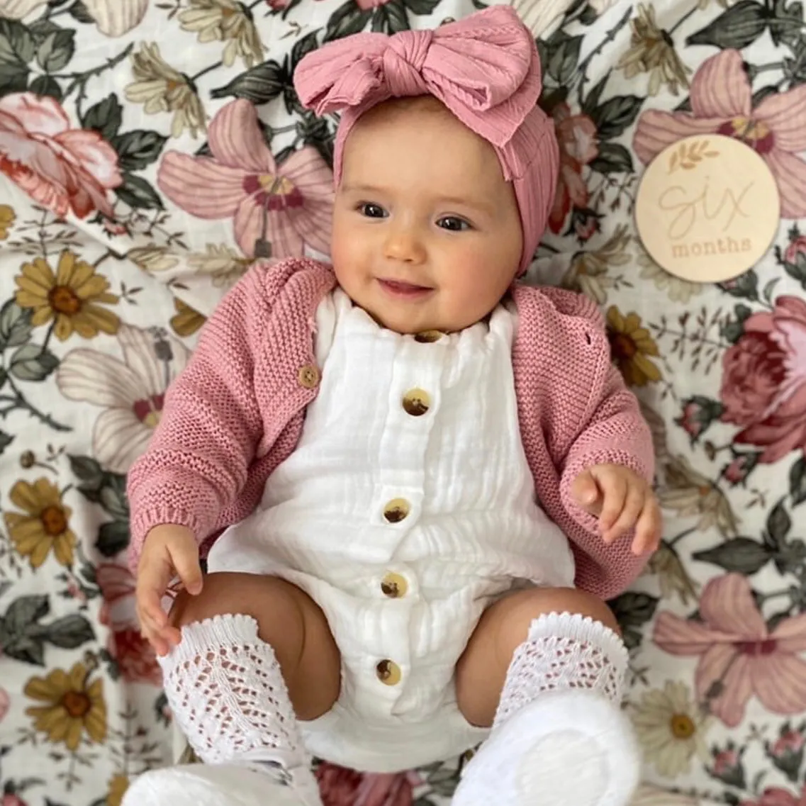 Baby Top Knot Double Bow Headband Peony