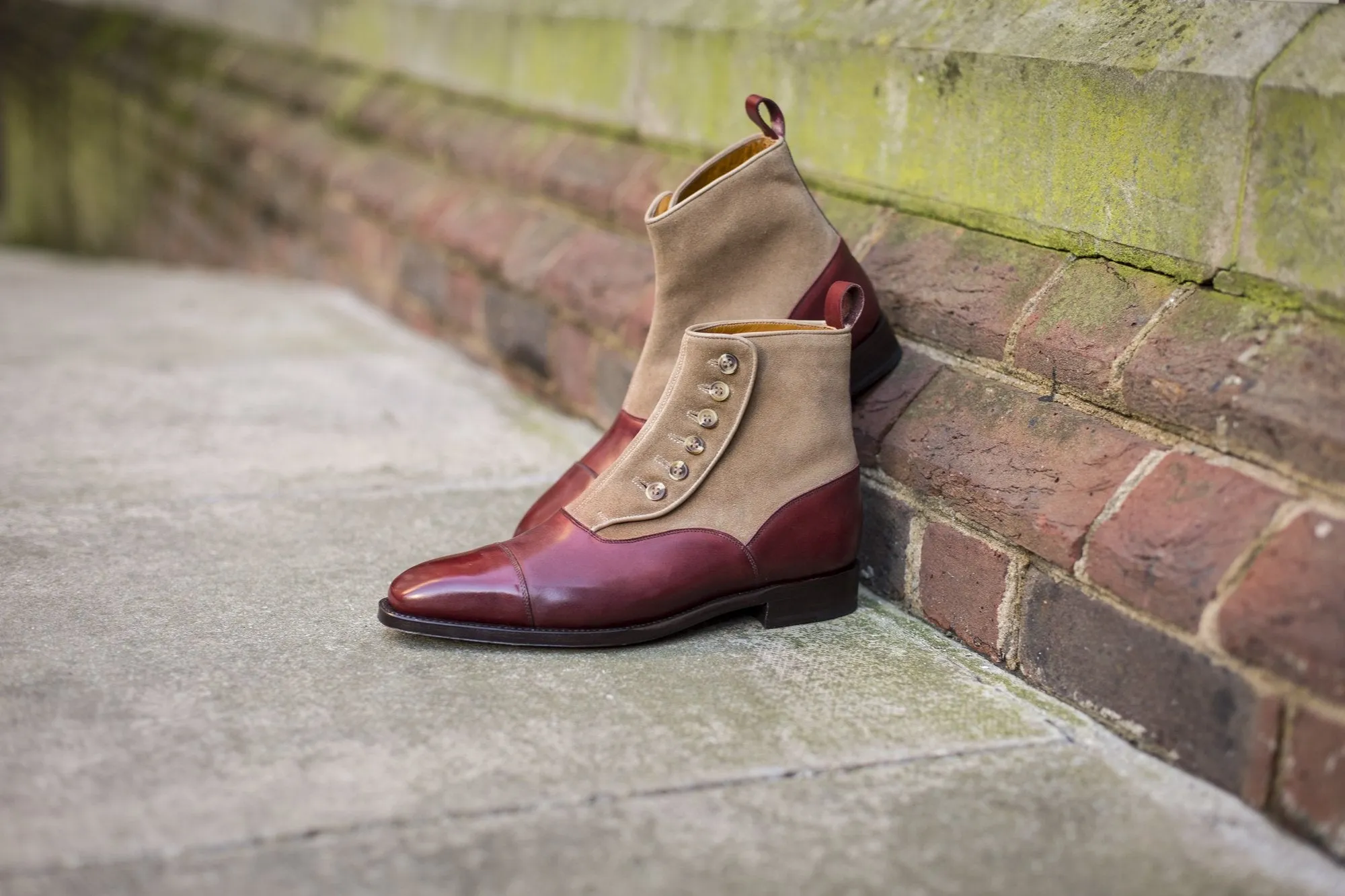 Bellevue - MTO - Burgundy Calf / Sand Suede - MGF Last - Natural Buttons - Single Leather Sole