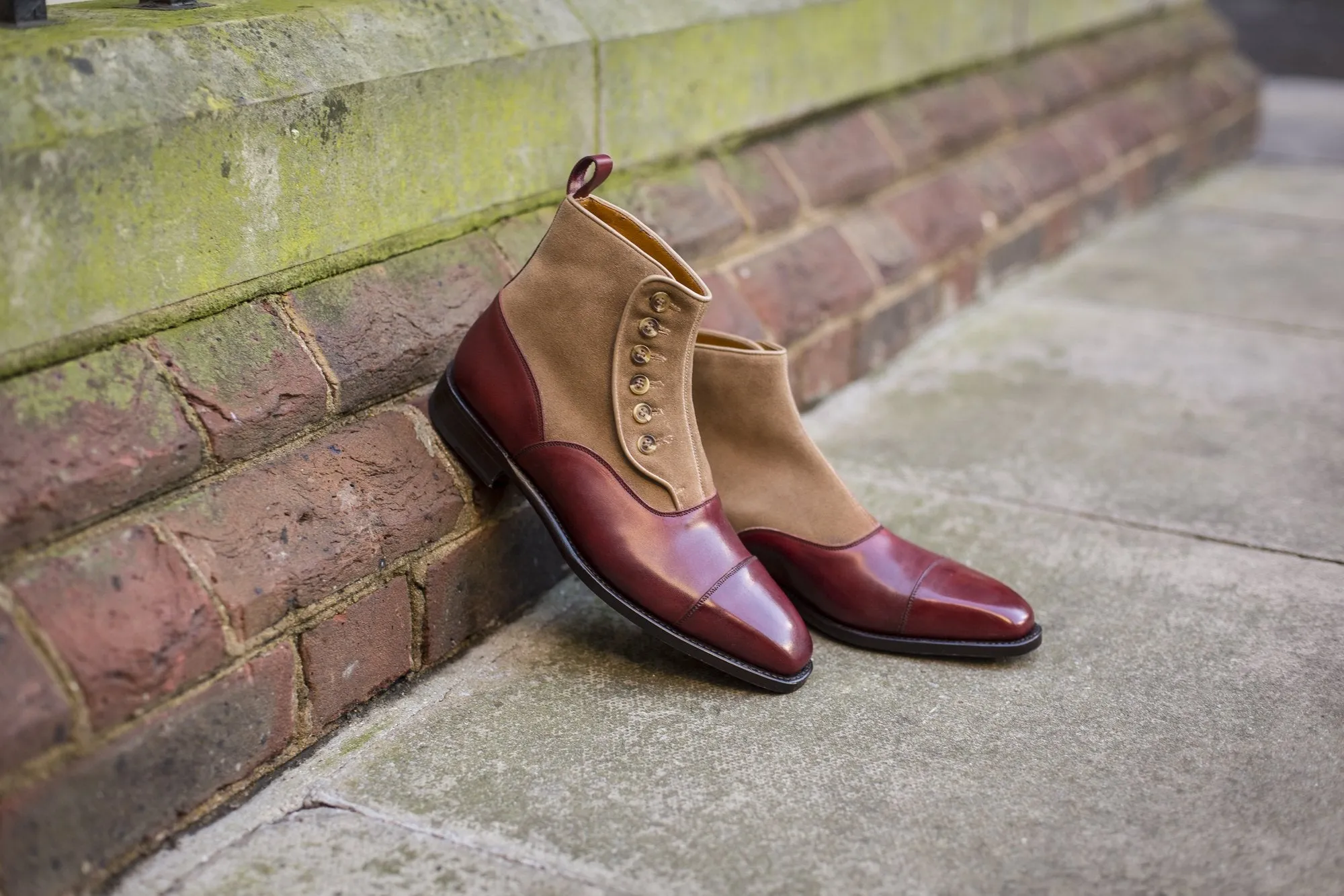 Bellevue - MTO - Burgundy Calf / Sand Suede - MGF Last - Natural Buttons - Single Leather Sole