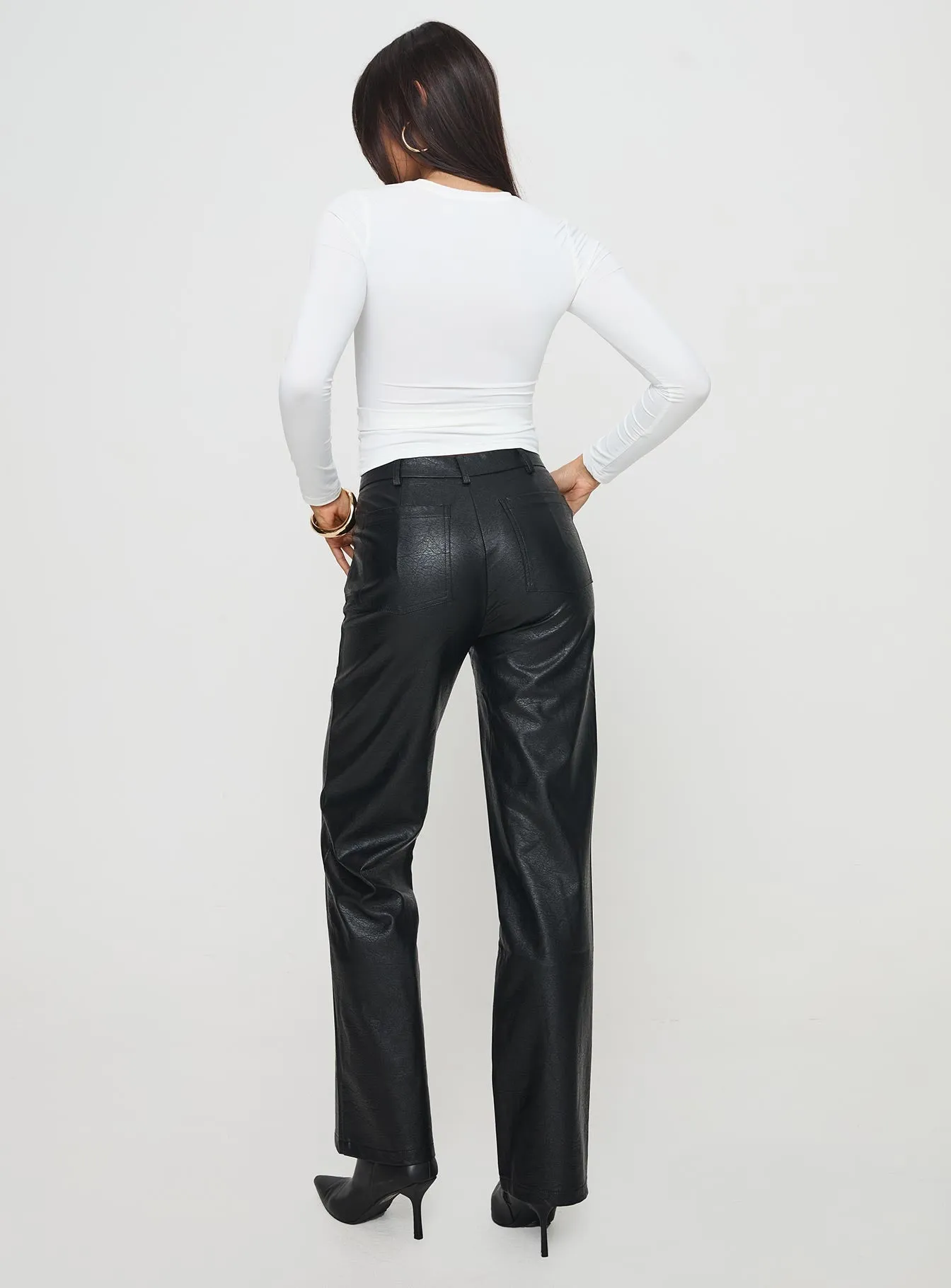 Benner Low Waist Wide Leg Faux Leather Pants Black