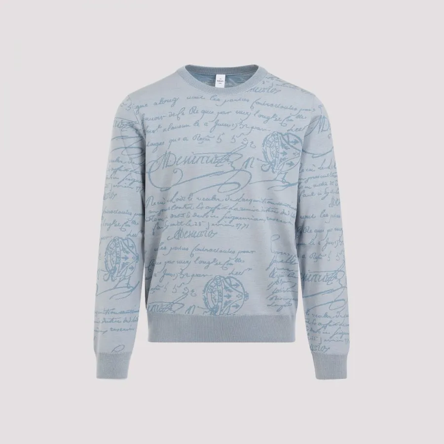 Berluti  |Crew Neck Pullovers Wool Nylon Fine Gauge Long Sleeves Logo