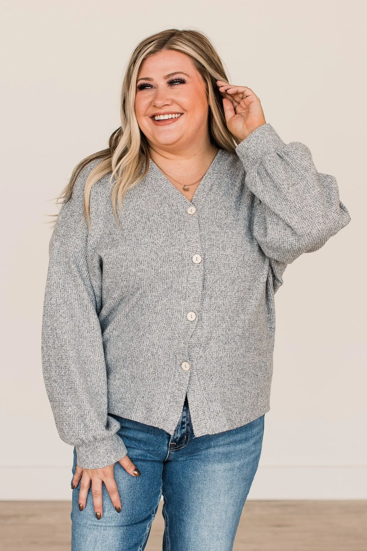 Better Days Knit Button Cardigan- Heather Grey