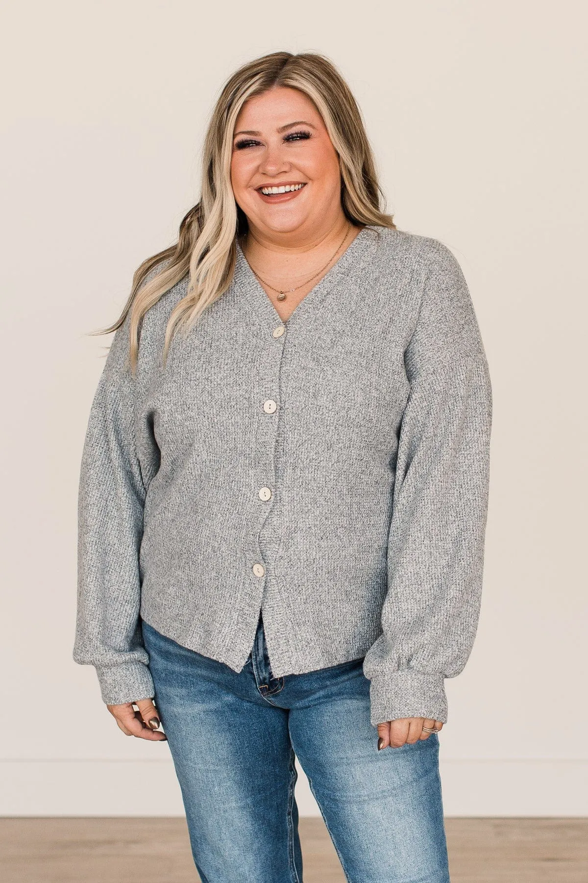 Better Days Knit Button Cardigan- Heather Grey