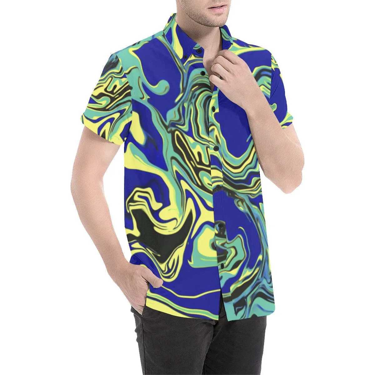 Blue Tang Psychedelic Short Sleeve Button Up Shirt