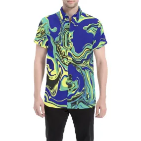 Blue Tang Psychedelic Short Sleeve Button Up Shirt