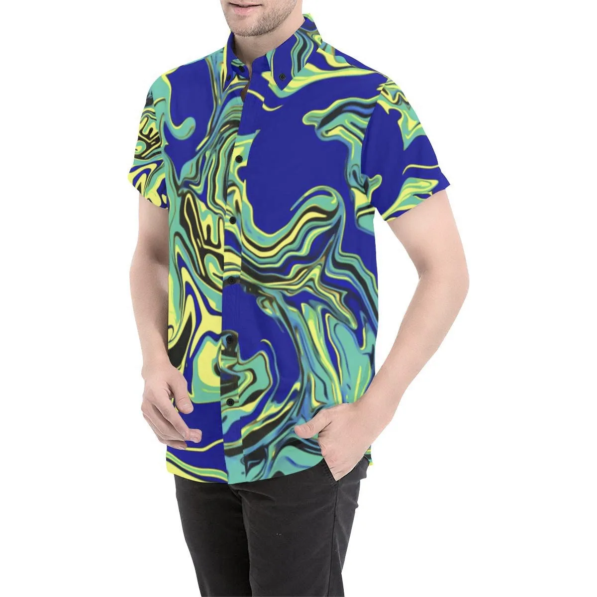 Blue Tang Psychedelic Short Sleeve Button Up Shirt