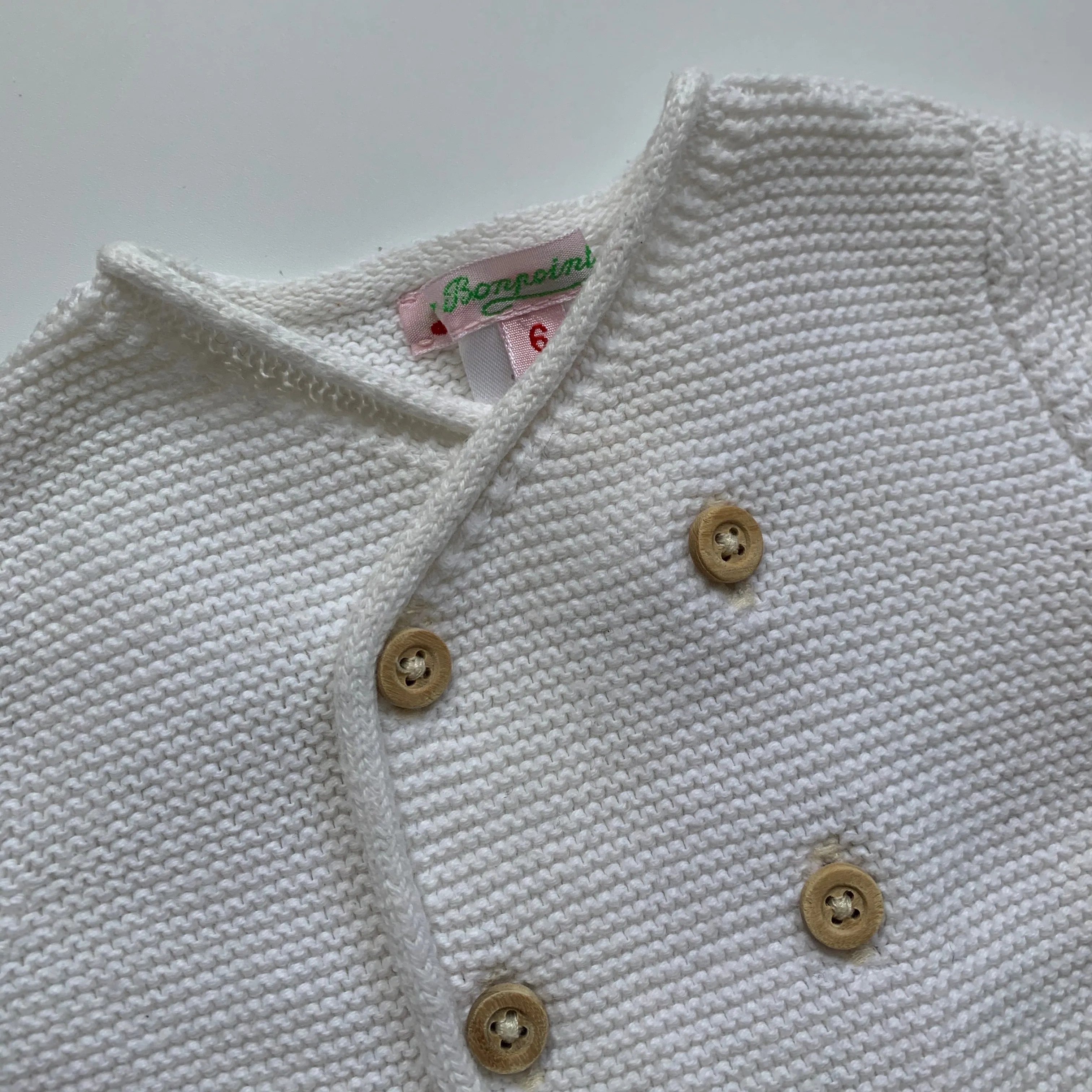 Bonpoint White Cotton Cardigan: 6 Months