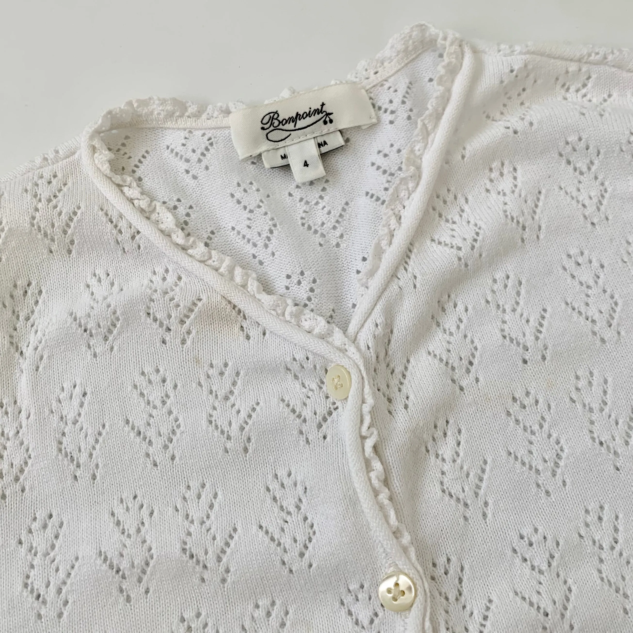 Bonpoint White Crochet Cardigan: 4 Years