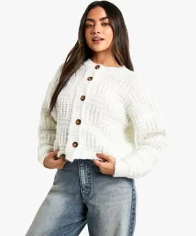 boohoo Womens Square Knit Detail Oversized Crop Cardigan