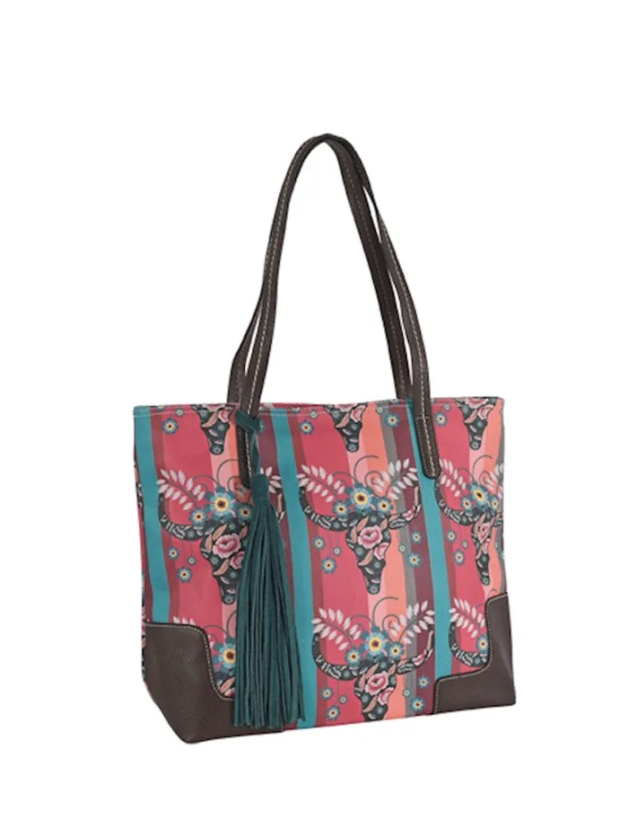 Catchfly 22035600MUL Womens Steer Head Print Tote Bag Turquoise And Coral