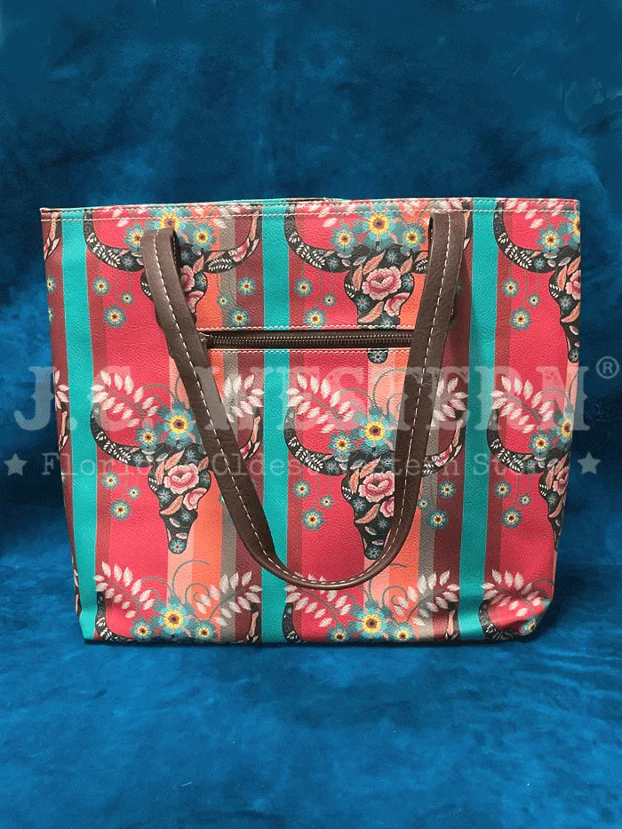 Catchfly 22035600MUL Womens Steer Head Print Tote Bag Turquoise And Coral