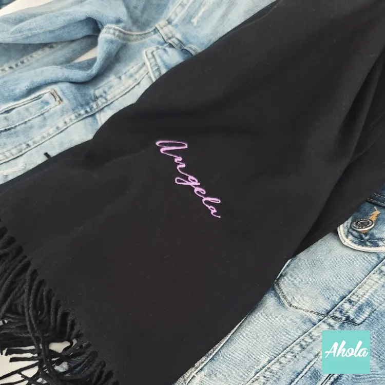 【Chara】Embroidery name/phrase Cashmere silk scarf 繡英文字句蚕絲羊絨圍巾