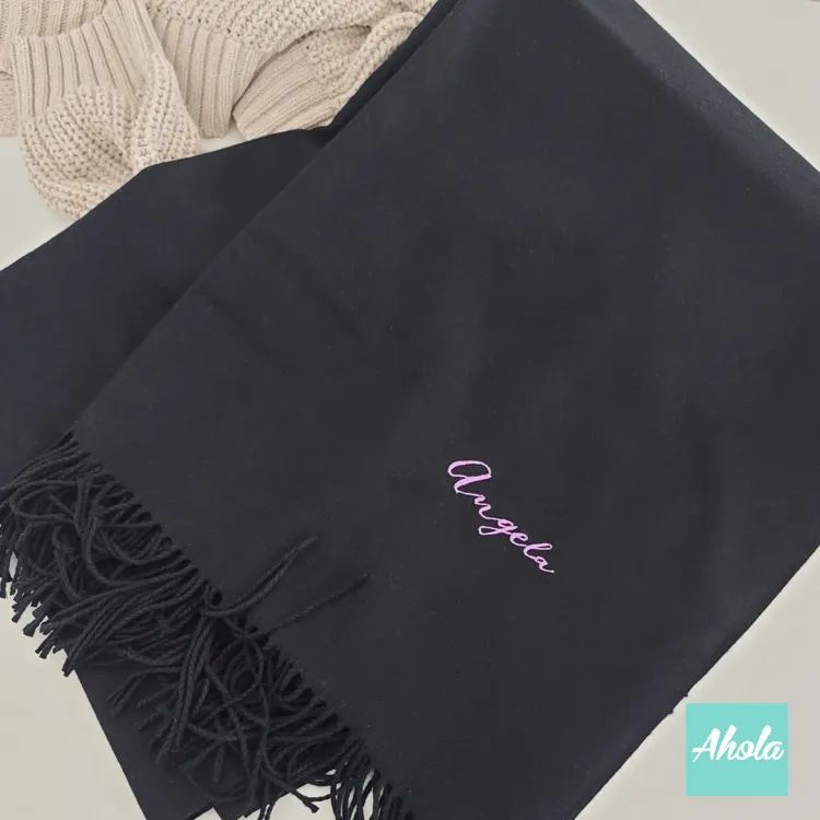 【Chara】Embroidery name/phrase Cashmere silk scarf 繡英文字句蚕絲羊絨圍巾