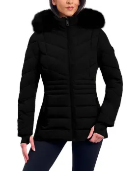 Chevron Faux Fur Hooded Coat - Black 