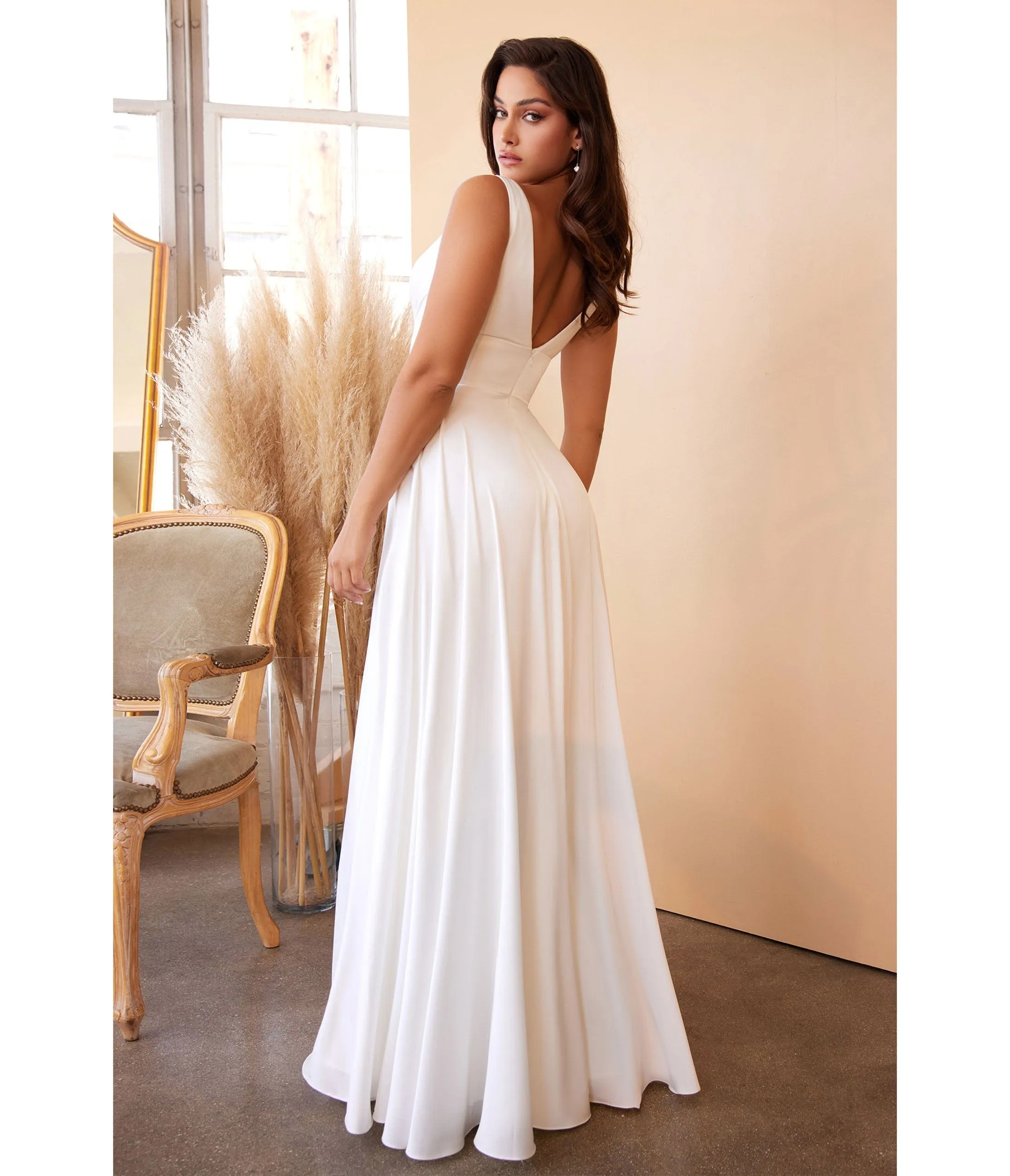 Cinderella Divine  White Satin A Line Bridal Gown