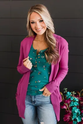 Comfortable With Myself Knit Cardigan- Fuchsia