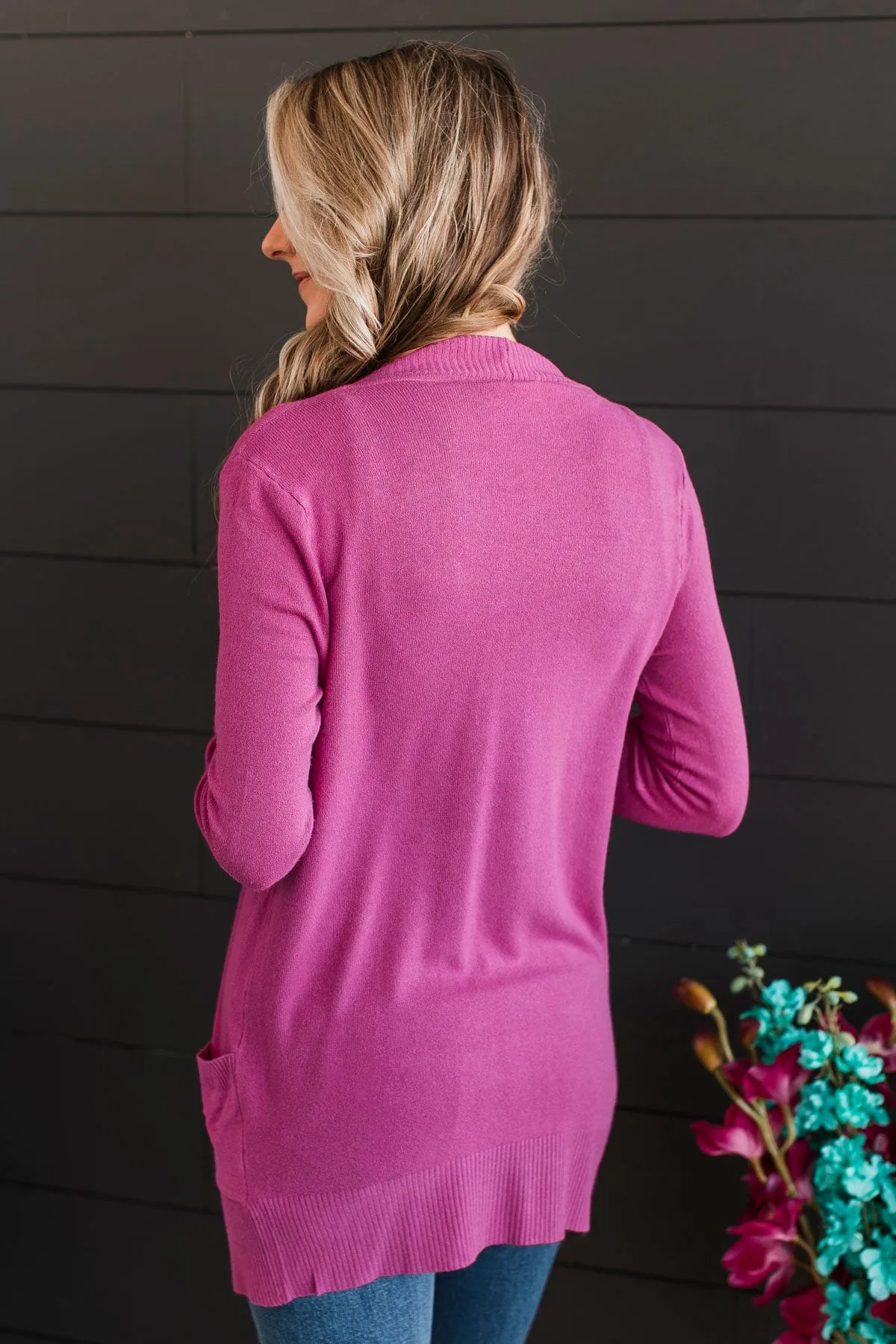 Comfortable With Myself Knit Cardigan- Fuchsia